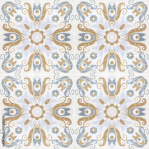 Beautiful old ceramic tile wall patterns in the park public.