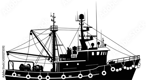 Photos Silhouette of a fishing trawler boat.
