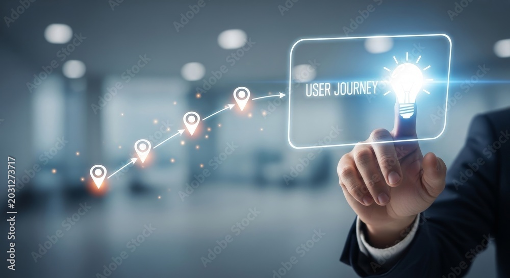 Obraz premium business professional mapping user journey with digital touchpoints and lightbulb innovation