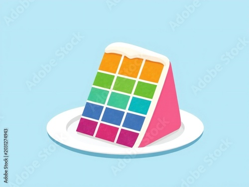 Creative cake designed like a colorful rubik's cube slice on a plate