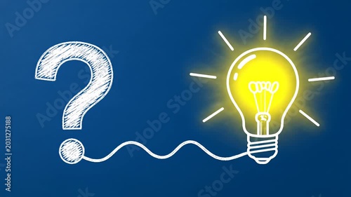 Hand drawing question mark on blue background for concept design