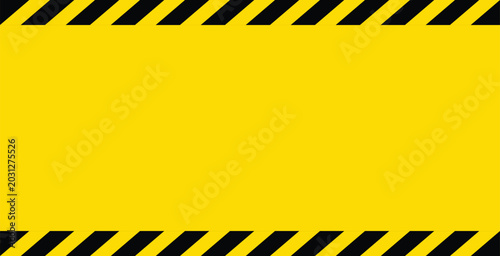 wide and large black and yellow blank warning sign board, attention road construction or police line sign notice background