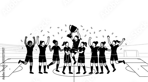 Canvastavla A group of female soccer players celebrating their victory with a trophy