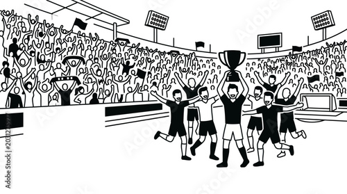 Foto A group of soccer players celebrating a championship victory by lifting a trophy