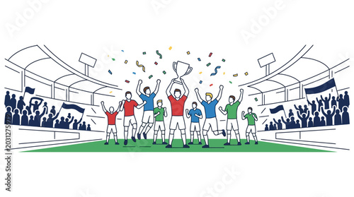 Tableau sur toile A group of soccer players celebrating a championship victory on the field