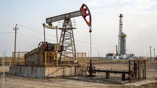 Obraz na plátně Oil Pump, Fossil Fuel Energy, Old Pumping Unit