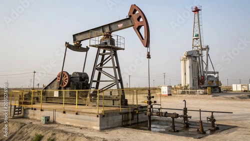 Fotografie Oil Pump, Fossil Fuel Energy, Old Pumping Unit