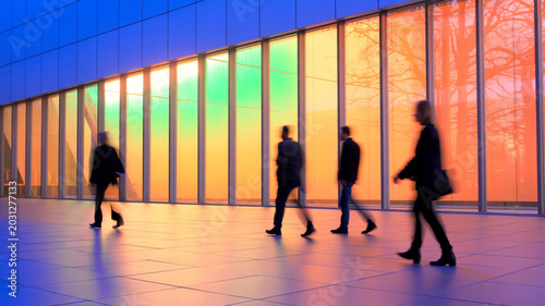 Modern art gallery with visitors