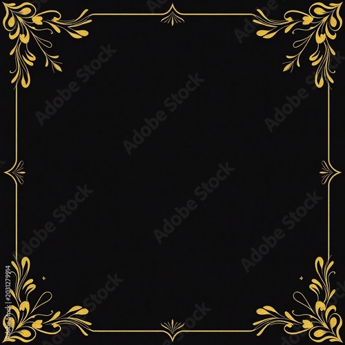 Elegant gold flourish border design on black background