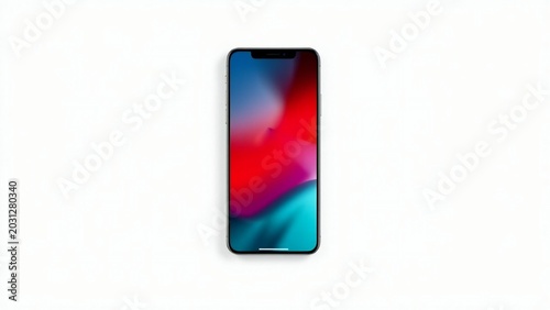 Modern smartphone displaying vibrant abstract wallpaper on white background