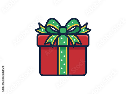 Colorful Gift Box with Green Bow.