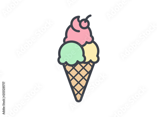 Colorful Ice Cream Cone Dessert Treat.