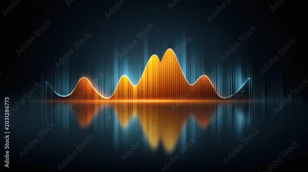 Fototapeta premium Audio waveform visualization with vibrant colors reflecting sound frequencies on dark background, showcasing sound dynamics and rhythmic patterns in digital design