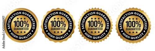 Φωτογραφία 100% Satisfaction Guaranteed logo, label, badge, sticker, symbol, emblem, stamp, gold, circle, line, vector, isolated illustration