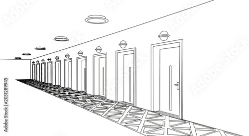 Photos A row of closed doors.