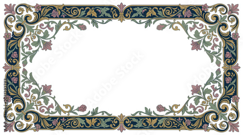 Tablou pe pânză Ornate Vintage Frame with Floral Swirls and Botanical Elements