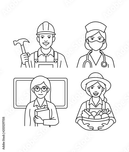 set of cartoon work people