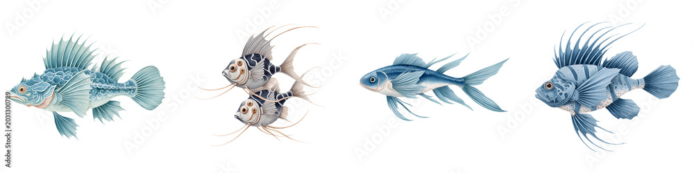 Fototapeta premium Watercolor Fish Collection - Exotic Underwater Creatures