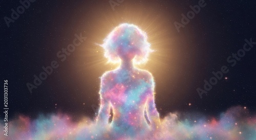 Celestial Human Silhouette in Cosmic Nebula