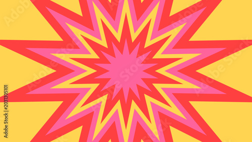 Pink and yellow retro starburst background with bold comic explosion shape, colorful pop art design for posters, banners, social media and promotional graphics
