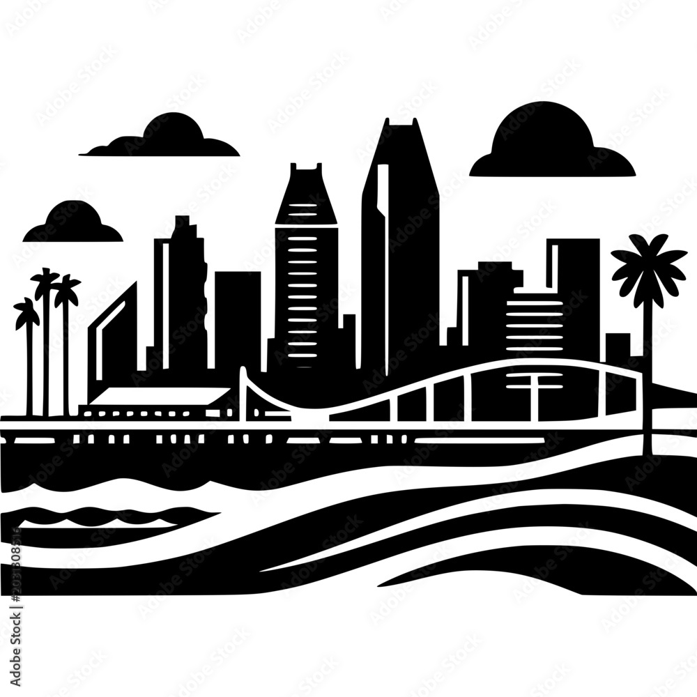 Obraz premium San Diego Skyline Vector Icon