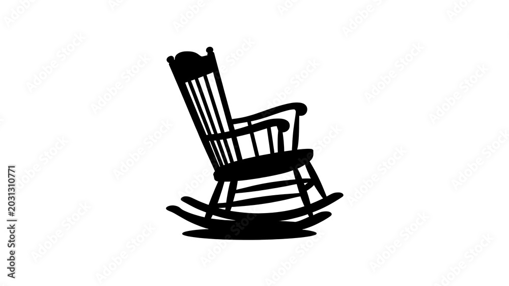 Fototapeta premium Black silhouette of a traditional wooden rocking chair with spindles and curved runners on white background