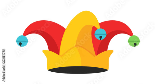 Tableau sur toile Jester Hat with Bells - Colorful Fool's Cap Icon Isolated on White
