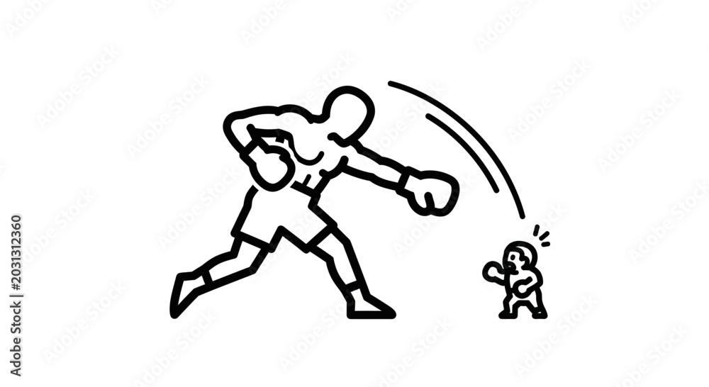 Fototapeta premium Giant Boxer Punches Tiny Opponent