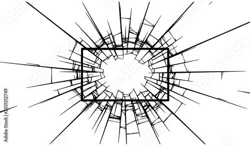 Fotografie Broken glass radial crack vector background with shattered screen grunge texture