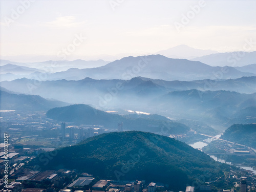Photography Aerial view of the city of Jianou in Nanping within the Fujian Province of China