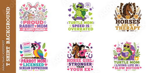 Tableau sur toile Proud rabbit mom of floppy children turtle mom speed is overrated horses are my therapy set
