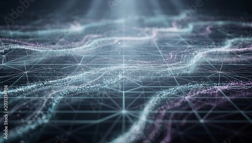 Digital Abstract Network Grid with Glowing Lines and Points