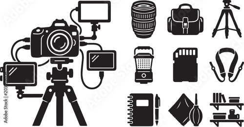 Photography equipment and accessories illustration set