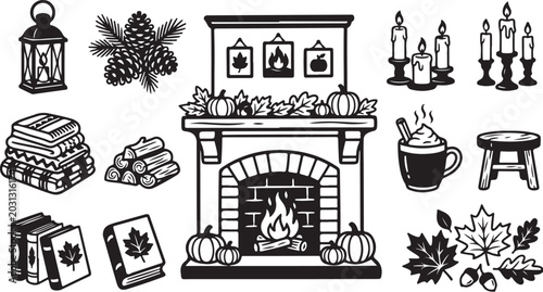 Cozy Autumn Fireplace with Warm Lighting and Decor