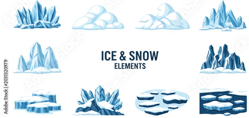 Cuadro en lienzo A collection of twelve stylized ice and snow vector illustrations featuring geom