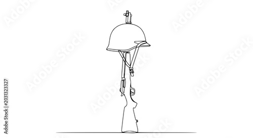 Εκτύπωση καμβά Fallen Soldier Memorial: Helmet and Rifle Silhouette, Military Remembrance