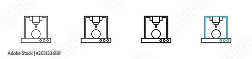 Outline style 3d printer icon set. Available various sizes