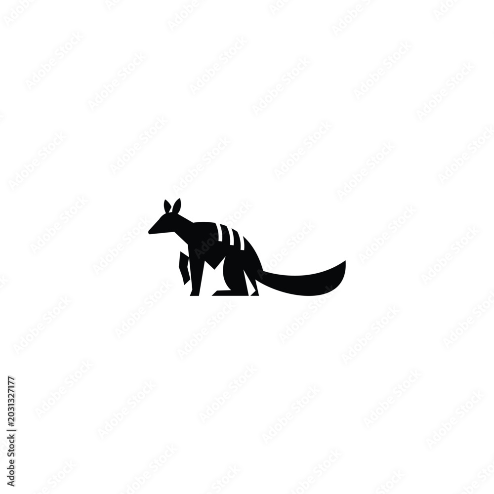 Fototapeta premium Black Numbat silhouette rendered in a clean minimalist vector style, isolated on a white background. Simple graphic shape suitable for logos, icons, branding, prints, and design templates. 01.