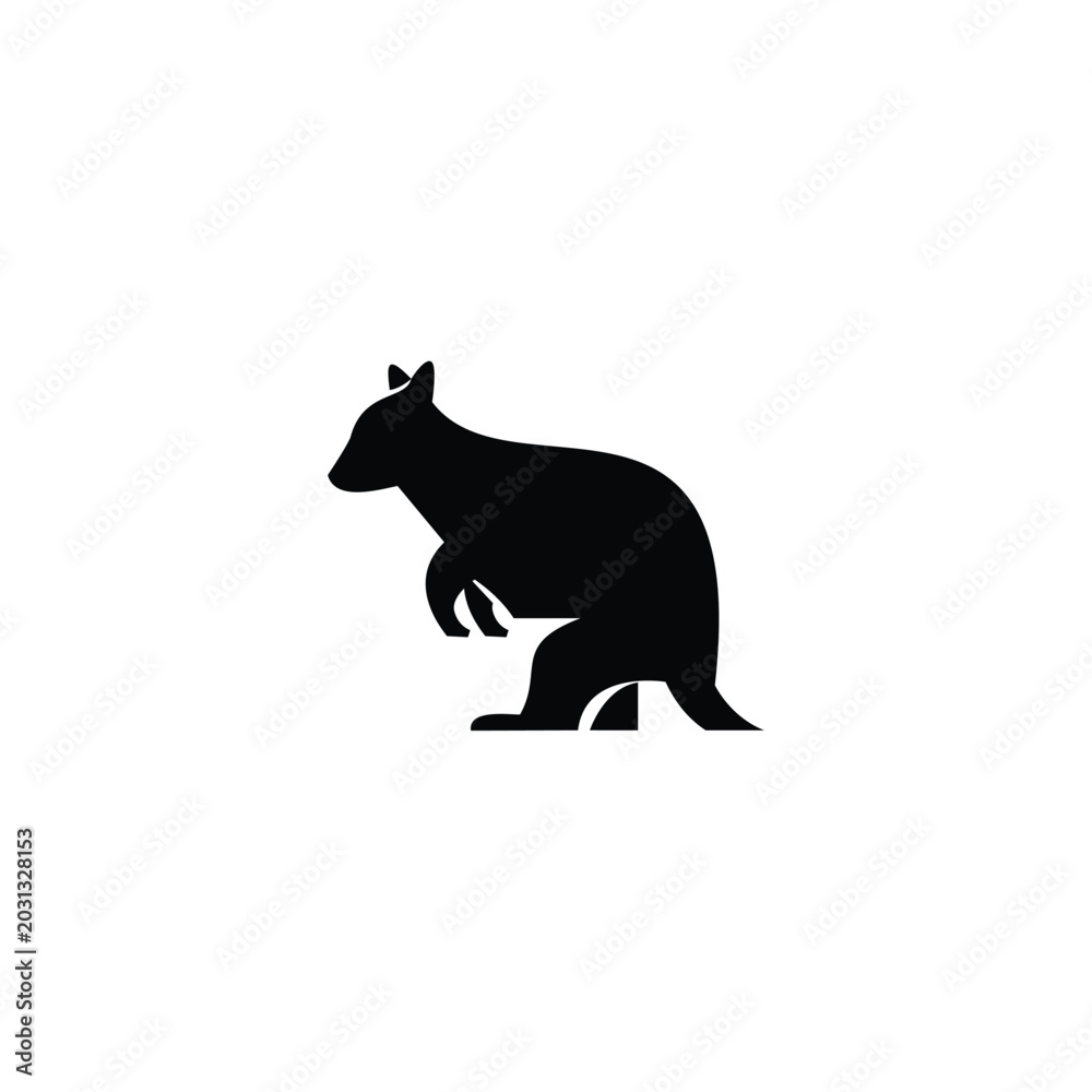 Fototapeta premium Black Quokka silhouette rendered in a clean minimalist vector style, isolated on a white background. Simple graphic shape suitable for logos, icons, branding, prints, and design templates.