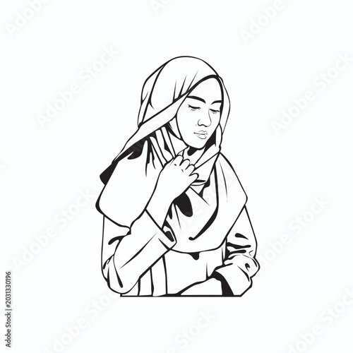 Line Art Illustration of a Woman Wearing a Hijab