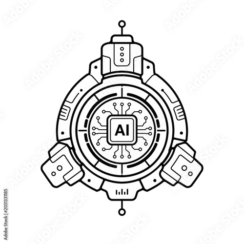 Bild auf Leinwand Stylized linear illustration of an advanced artificial intelligence processor at