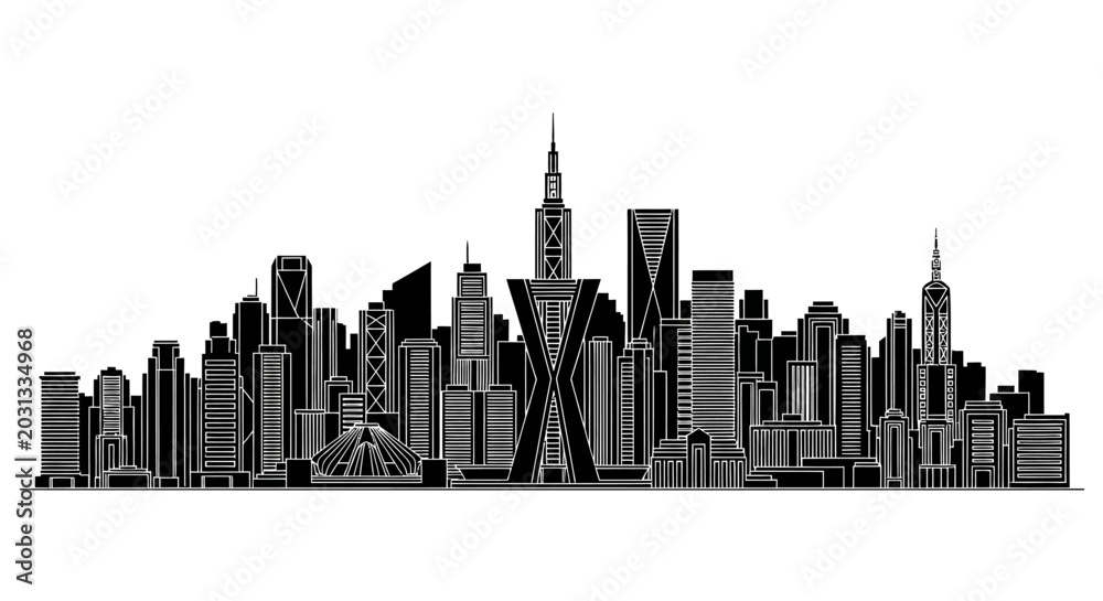 Obraz premium Modern City Skyline Silhouette Illustration, Urban Architectural Design