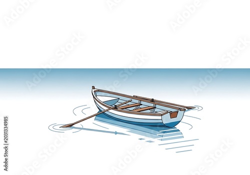 Rowboat floating on water isolated illustration with copy space