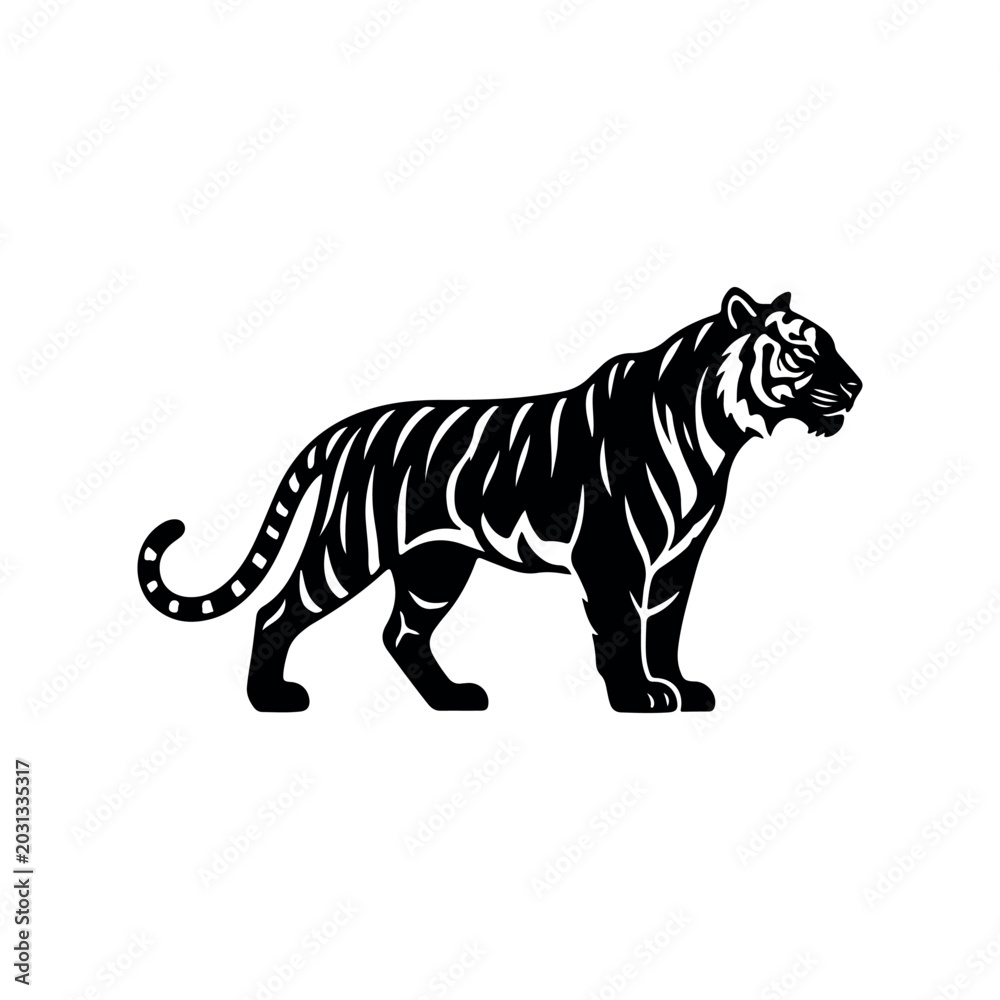 Obraz premium Minimalist Tiger Animal Silhouette Vector Icon