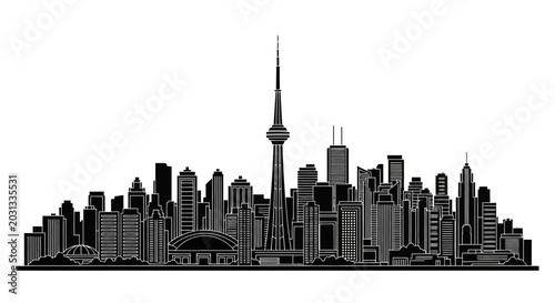 Toronto city skyline silhouette with CN Tower, minimalist vector design