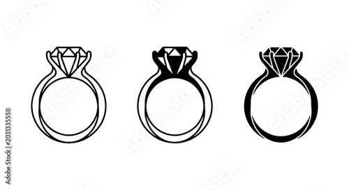 Foto Diamond Engagement Ring Icons, Solitaire Jewelry Vector Set, Precious Gemstone W