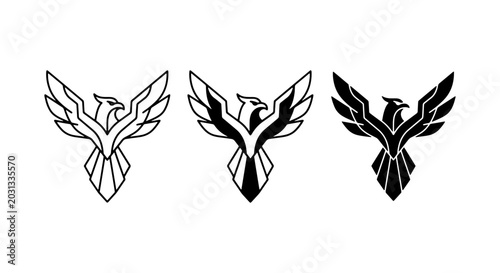 Tableau sur toile Phoenix Vector Icons Set, Mythical Bird Symbol Graphics, Fiery Creature Emblem D