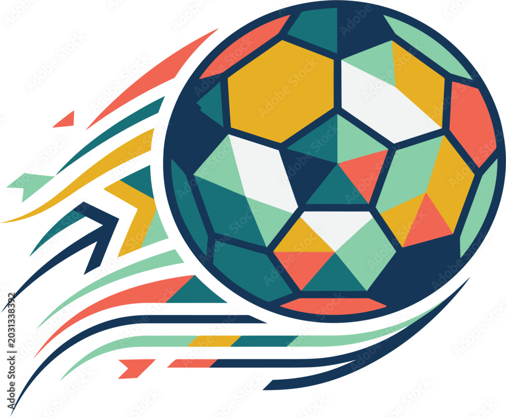 Obraz premium Abstract Soccer Ball with Motion Trails, Colorful Geometric Design