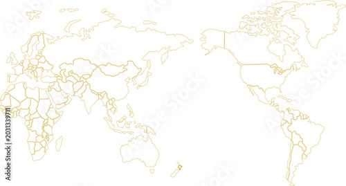 Elegant Gold World Map Outline with International Borders