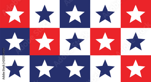 Patriotic red white blue theme seamless star pattern for American holiday design